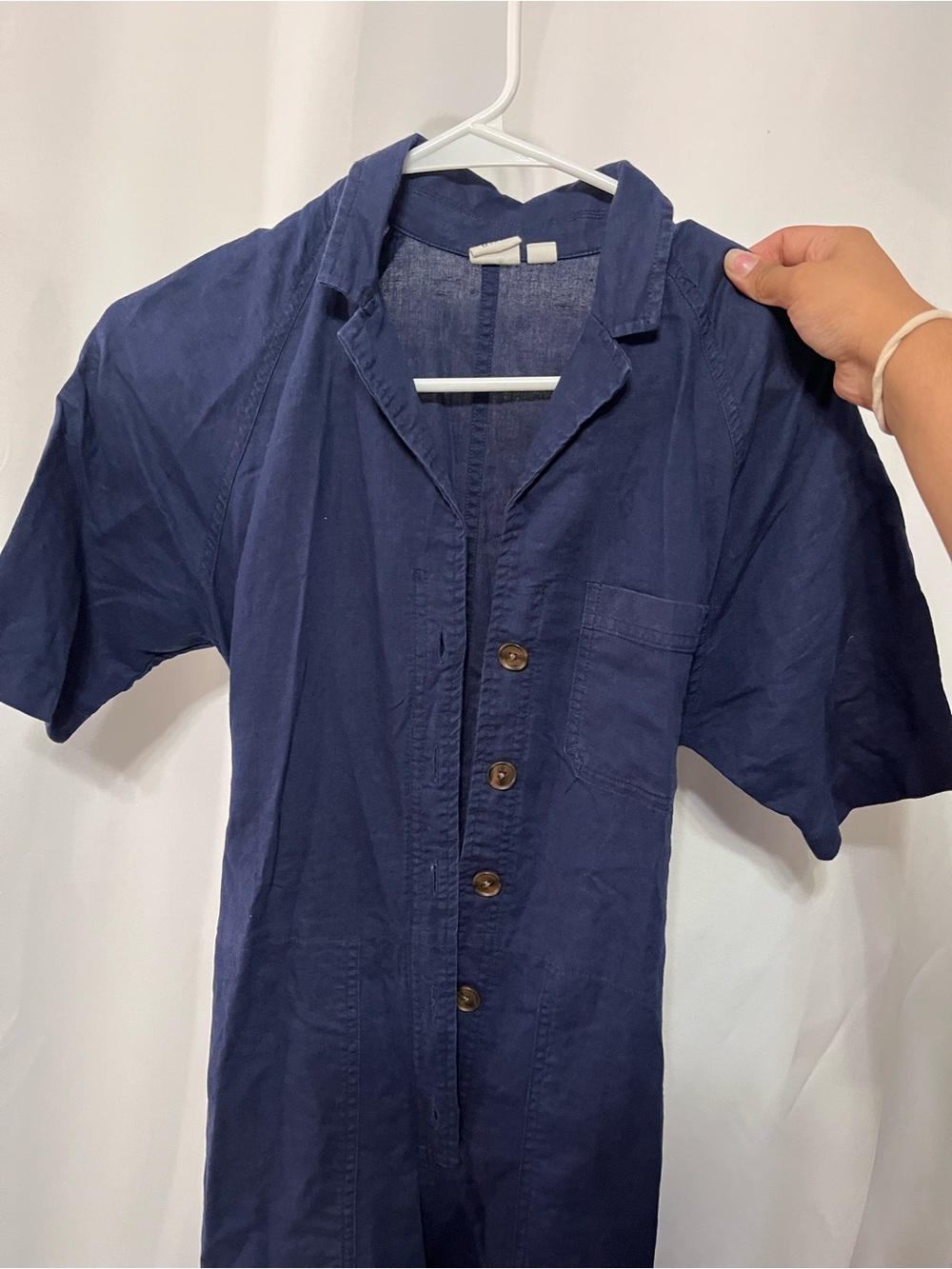 GAP Navy Short-Sleeve Button Front Jumpsuit